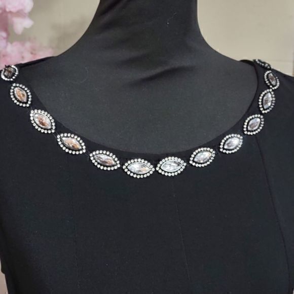 Connected Apparel Sleeveless Black Dress with Front Collar Detail Sz 12P - Picture 2 of 8